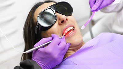 Laser periodontal treatment uses a soft tissue laser to repair gums that are damaged due to gum disease.